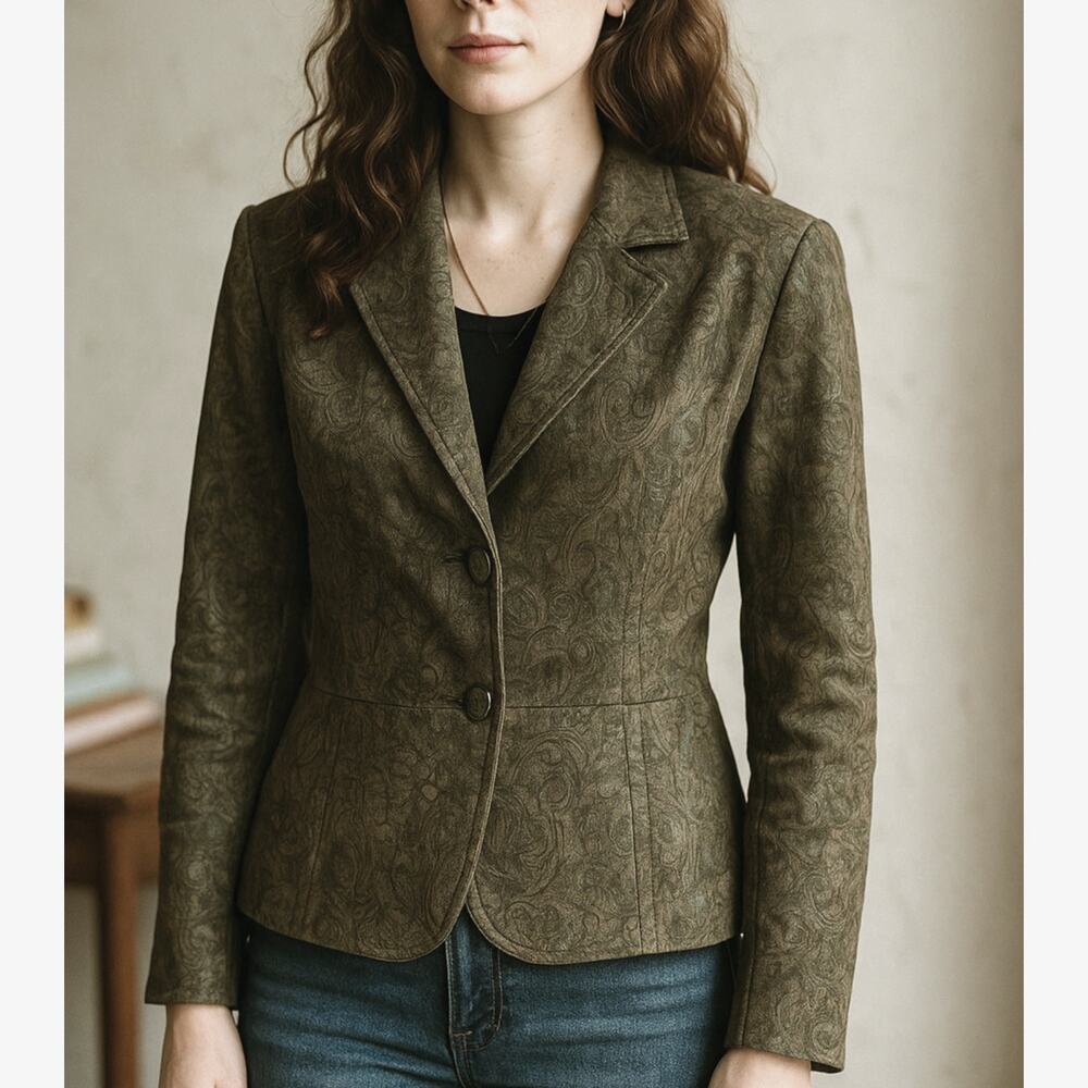 Chic Olive Patterned Women's Blazer